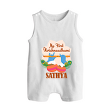 My Little Krishna's First Krishnashtami Romper Suit/Sleeveless Romper | Custom Baby Outfit for Krishna's Day - WHITE - 0 - 5 Months Old (Chest 18")