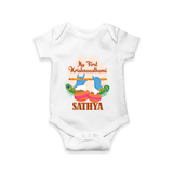 My Little Krishna's First Krishnashtami Romper/Onesie | Custom Baby Outfit for Krishna's Day - WHITE - New Born (Chest 14")