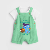 Krishna's Little Devotee My First Krishnashtami Dungaree Set | Personalized Baby Outfit - GREEN - 0 - 5 Months Old (Chest 18")