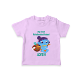 Krishna's Little Devotee My First Krishnashtami T-shirt | Personalized Baby Outfit - LILAC - 0-5 Months Old (Chest 17")