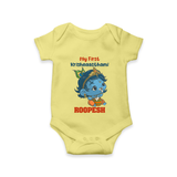 My First Krishnashtami Festive Romper/Onesie | Personalized Baby Romper/Onesie for Krishna's Birth - PASTEL YELLOW - New Born (Chest 14")