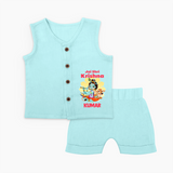 Jai Shri Krishna Jabla Set | Custom Baby Jabla Set Celebrating Lord Krishna - BABY BLUE - 0 - 3 Months Old (Chest 9.8")