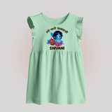 Meri Pehli Janmashtami Special Baby Frock | Personalized Baby Outfit for Krishna Jayanthi - MINT GREEN - 0 - 3 Months Old (Chest 17")