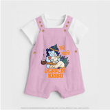 Meri Pehli Janmashtami Dungaree Set | Custom Baby Dungaree Set for Your Little One's First Krishna Festival - BABY PINK - 0 - 5 Months Old (Chest 18")