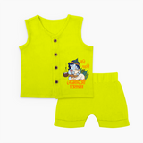 Meri Pehli Janmashtami Jabla Set | Custom Baby Jabla Set for Your Little One's First Krishna Festival - LIME GREEN - 0 - 3 Months Old (Chest 9.8")