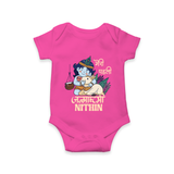 Meri Pehli Janmashtami Romper / Onesie | Custom Baby Romper / Onesie for Your Little One's First Krishna Festival - HOT PINK - New Born (Chest 14")