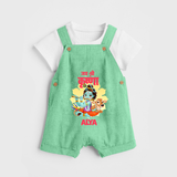 Jai Shri Krishna Dungaree Set | Personalized Dungaree Set for Krishna's Blessings - GREEN - 0 - 5 Months Old (Chest 18")