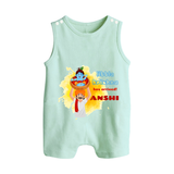 Little Krishna Has Arrived Romper Suit | Personalized Baby Romper Suit for Krishna Devotees - MINT GREEN - 0 - 5 Months Old (Chest 18")