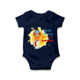 Little Krishna Has Arrived Romper | Personalized Baby Romper for Krishna Devotees - NAVY BLUE - New Born (Chest 14")