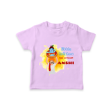 Little Krishna Has Arrived T-Shirt | Personalized Baby T-Shirt for Krishna Devotees - LILAC - 0-5 Months Old (Chest 17")