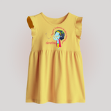 Achyutam Keshavam Krishna Damodaram Baby Frock | Personalized Baby Frock for Krishna Fans - PASTEL YELLOW - 0 - 3 Months Old (Chest 17")