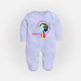 Achyutam Keshavam Krishna Damodaram Sleep Suit | Personalized Baby Sleep Suit for Krishna Fans - BABY BLUE - New Born (Chest 7.5")
