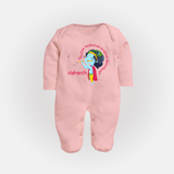 Achyutam Keshavam Krishna Damodaram Sleep Suit | Personalized Baby Sleep Suit for Krishna Fans - BABY PINK - New Born (Chest 7.5")