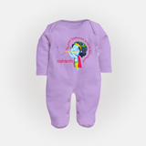 Achyutam Keshavam Krishna Damodaram Sleep Suit | Personalized Baby Sleep Suit for Krishna Fans - LILAC - New Born (Chest 7.5")