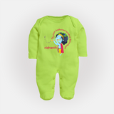 Achyutam Keshavam Krishna Damodaram Sleep Suit | Personalized Baby Sleep Suit for Krishna Fans - LIME GREEN - New Born (Chest 7.5")