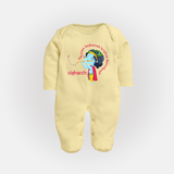 Achyutam Keshavam Krishna Damodaram Sleep Suit | Personalized Baby Sleep Suit for Krishna Fans - PASTEL YELLOW - New Born (Chest 7.5")