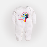 Achyutam Keshavam Krishna Damodaram Sleep Suit | Personalized Baby Sleep Suit for Krishna Fans - WHITE - New Born (Chest 7.5")