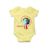 Achyutam Keshavam Krishna Damodaram Romper | Personalized Baby Romper for Krishna Fans - PASTEL YELLOW - New Born (Chest 14")