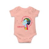 Achyutam Keshavam Krishna Damodaram Romper | Personalized Baby Romper for Krishna Fans - PEACH - New Born (Chest 14")