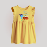 Little Butter Thief Baby Frock | Personalized Baby Frock for Krishna Lovers - PASTEL YELLOW - 0 - 3 Months Old (Chest 17")