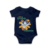 Little Krishna Romper | Personalized Baby Romper for Krishna Devotees - NAVY BLUE - New Born (Chest 14")