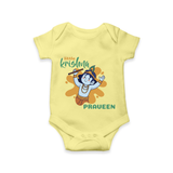 Little Krishna Romper | Personalized Baby Romper for Krishna Devotees - PASTEL YELLOW - New Born (Chest 14")