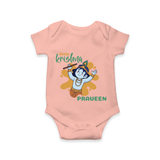 Little Krishna Romper | Personalized Baby Romper for Krishna Devotees - PEACH - New Born (Chest 14")