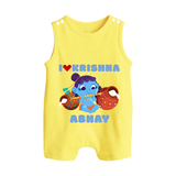 I Love Krishna Romper Suit | Custom Baby Romper Suit for Krishna Fans - PASTEL YELLOW - 0 - 5 Months Old (Chest 18")