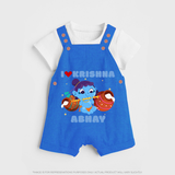I Love Krishna Dungaree Set | Custom Baby Dungaree Set for Krishna Fans - COBALT BLUE - 0 - 5 Months Old (Chest 18")