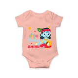 Cute Krishna Romper | Personalized Baby Romper for Krishna Lovers - PEACH - New Born (Chest 14")