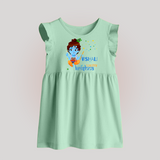 Naughty Krishna Baby Frock | Custom Baby Frock for Krishna Enthusiasts - MINT GREEN - 0 - 3 Months Old (Chest 17")