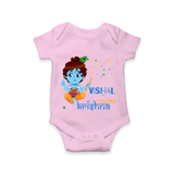 Naughty Krishna Romper | Custom Baby Romper for Krishna Enthusiasts - BABY PINK - New Born (Chest 14")