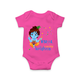 Naughty Krishna Romper | Custom Baby Romper for Krishna Enthusiasts - HOT PINK - New Born (Chest 14")