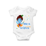 Naughty Krishna Romper | Custom Baby Romper for Krishna Enthusiasts - WHITE - New Born (Chest 14")