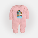 Animal Lover Krishna Sleep Suit | Personalized Baby Sleep Suit for Krishna Fans - BABY PINK - New Born (Chest 7.5")