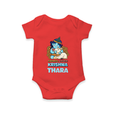 Animal Lover Krishna Romper | Personalized Baby Romper for Krishna Fans - RED - New Born (Chest 14")