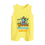 Happy Little Krishna Romper Suit | Custom Baby Romper Suit for Krishna - PASTEL YELLOW - 0 - 5 Months Old (Chest 18")