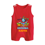 Happy Little Krishna Romper Suit | Custom Baby Romper Suit for Krishna - RED - 0 - 5 Months Old (Chest 18")