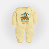 Happy Little Krishna Sleep Suit | Custom Baby Sleep Suit for Krishna - PASTEL YELLOW - New Born (Chest 7.5")