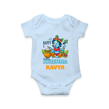 Happy Little Krishna Romper | Custom Baby Romper for Krishna - BABY BLUE - New Born (Chest 14")
