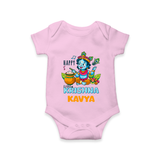 Happy Little Krishna Romper | Custom Baby Romper for Krishna - BABY PINK - New Born (Chest 14")