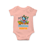 Happy Little Krishna Romper | Custom Baby Romper for Krishna - PEACH - New Born (Chest 14")