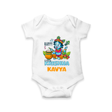 Happy Little Krishna Romper | Custom Baby Romper for Krishna - WHITE - New Born (Chest 14")