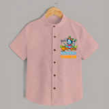 Happy Little Krishna Shirt | Custom Baby Shirt for Krishna - PEACH - 0 - 6 Months Old (Chest 23")