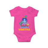 Blessed By Krishna Romper | Personalized Baby Romper for Krishna Lovers - HOT PINK - New Born (Chest 14")