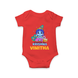 Blessed By Krishna Romper | Personalized Baby Romper for Krishna Lovers - RED - New Born (Chest 14")