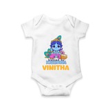 Blessed By Krishna Romper | Personalized Baby Romper for Krishna Lovers - WHITE - New Born (Chest 14")