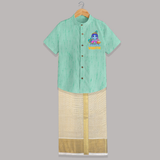 Blessed By Krishna Shirt And Dhoti | Personalized Baby Shirt And Dhoti for Krishna Lovers - AQUA GREEN - 0 - 6 Months Old (Chest-23") (Dhoti length-14")