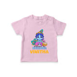 Blessed By Krishna T-Shirt | Personalized Baby T-Shirt for Krishna Lovers - BABY PINK - 0-5 Months Old (Chest 17")