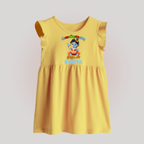 Butter Thief Baby Frock | Custom Baby Frock for Krishna Fans - PASTEL YELLOW - 0 - 3 Months Old (Chest 17")